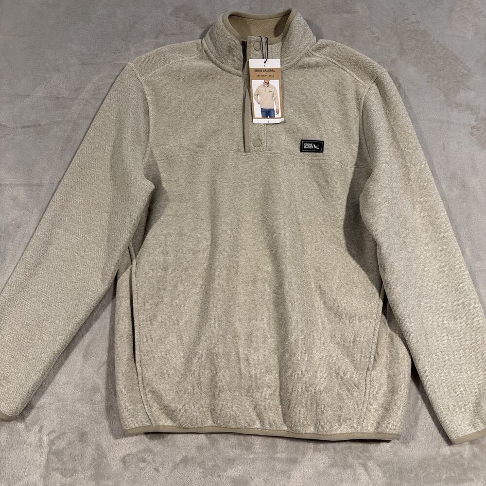 Eddie Bauer Men's Pull Over Quarter Snap Sweater Fleece Size Small Ivory